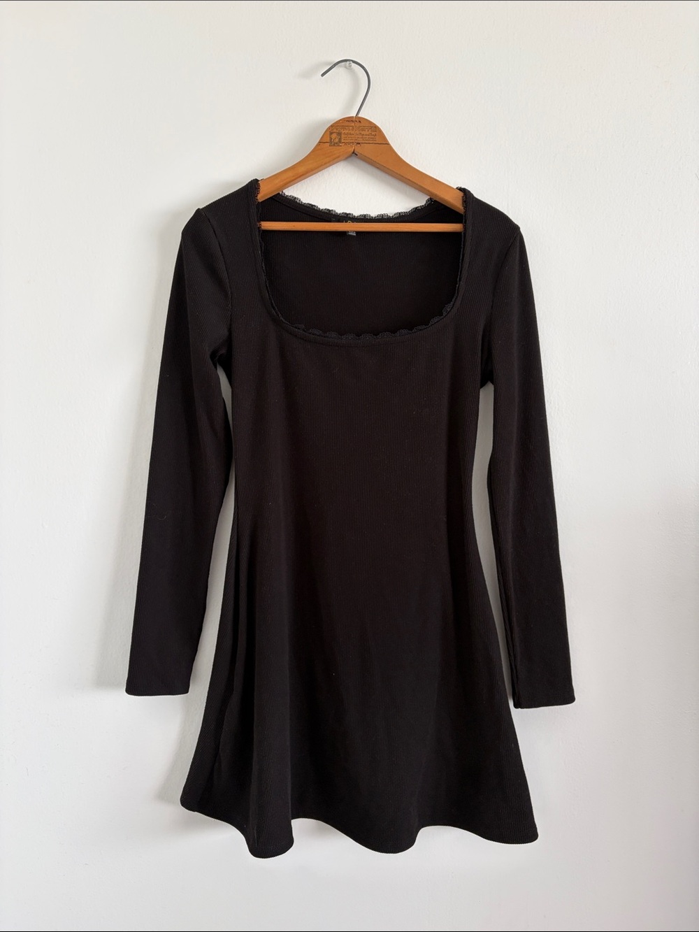 Black Long-Sleeve Square Neck Dress